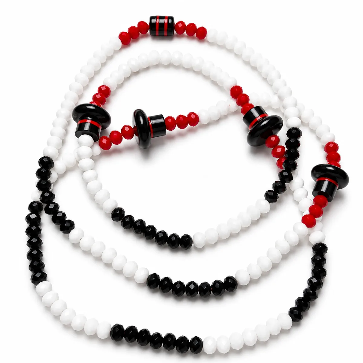 Guia de Cristal Leitoso Branco, Vermelho e Preto com Chapéu e Firma Rajada