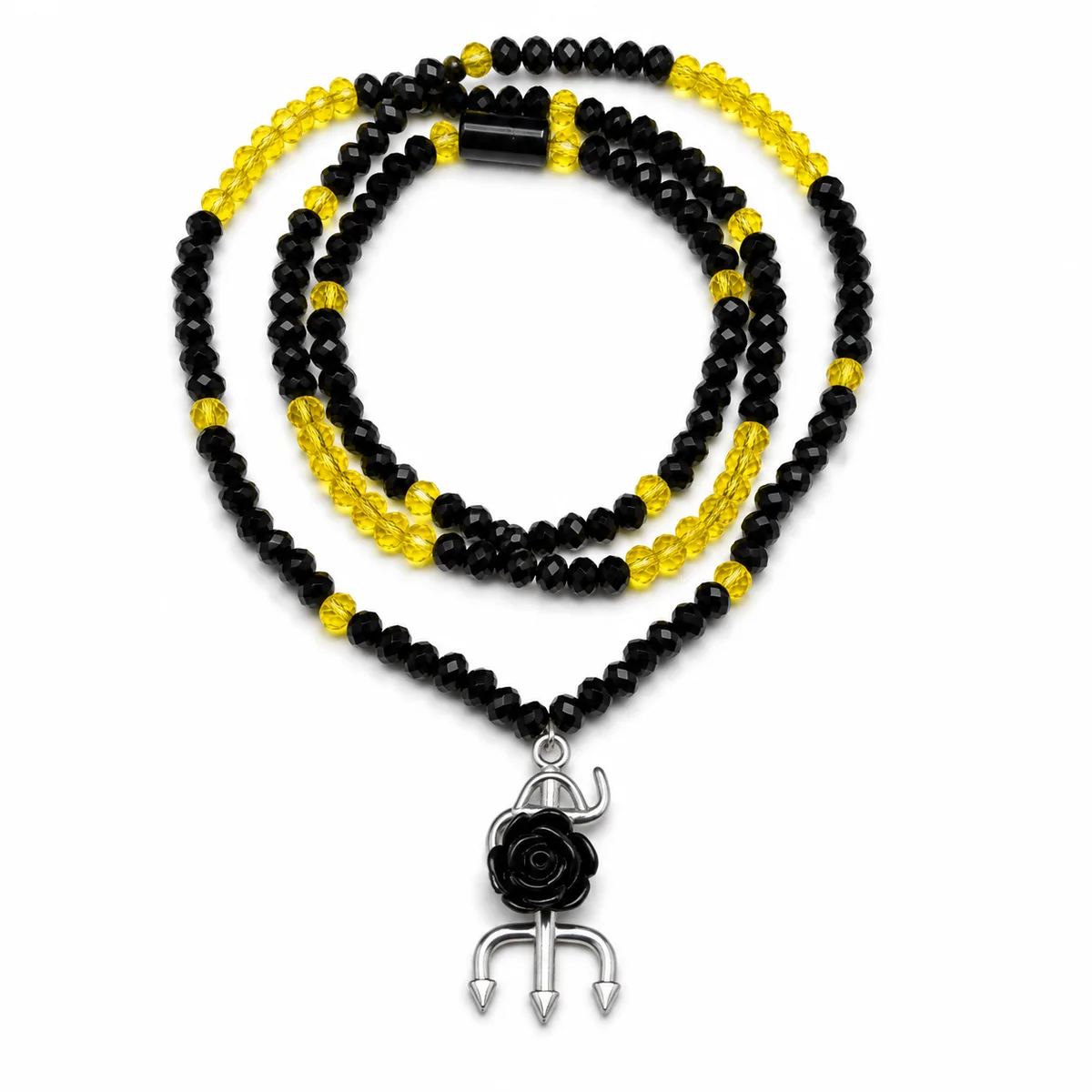 Guia de Cristal Preto e Amarelo com Pingente e Firma