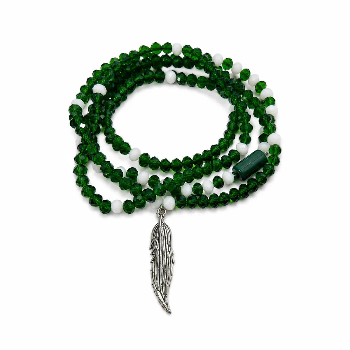 Guia de Cristal Verde e Branco com Pingente e Firma