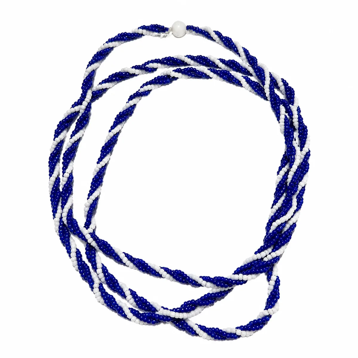 Guia Miçanga Trançada Três Fios Azul e Branco