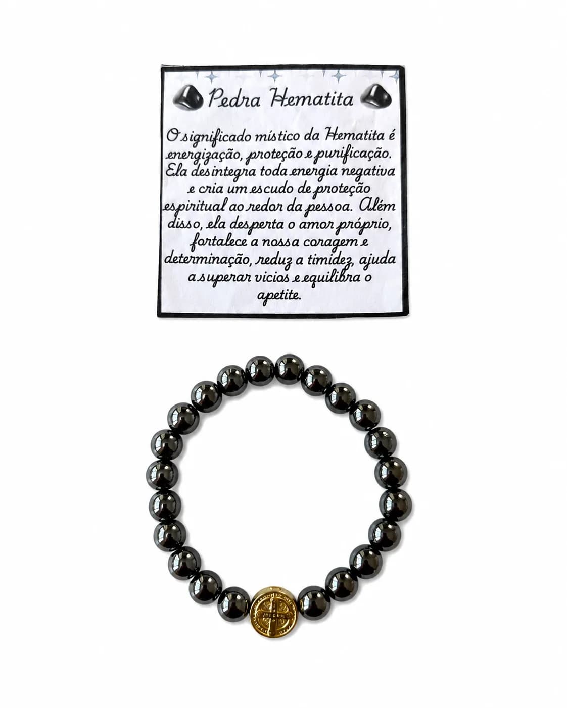 Pulseira de Hematita com Medalha de São Bento