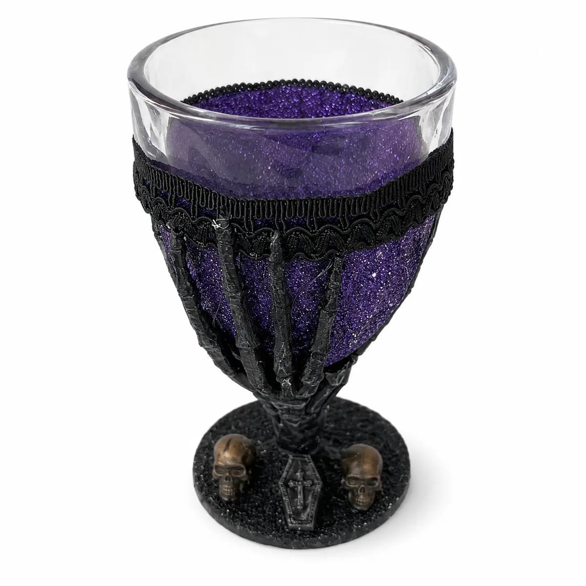 Taça Ornamentada Bicolor com Laço Preto, Mão Preta, Caveiras e Caixão