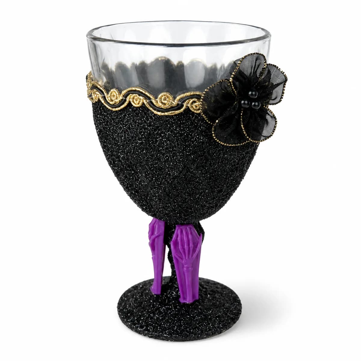 Taça Ornamentada Preta com Fita Preta, Flor Preta e Dourado e Caixões