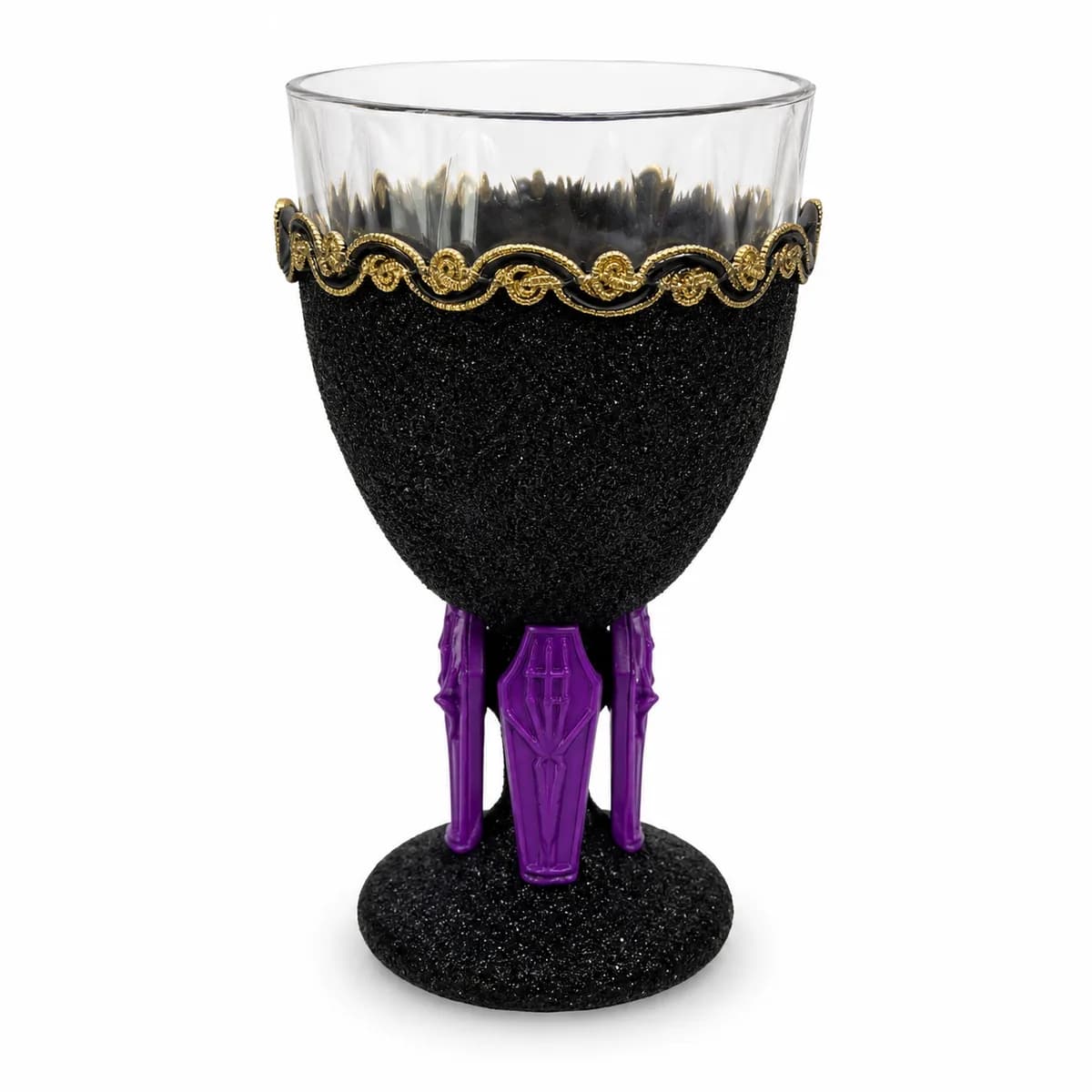 Taça Ornamentada Preta com Fita Preta e Dourado e Caixões