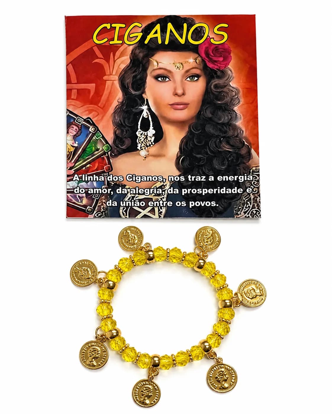 Pulseira Cigana - Cristal amarelo com sete pingentes