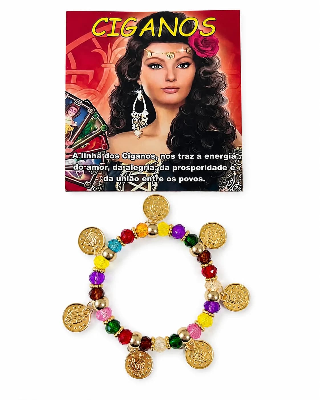 Pulseira Cigana - Cristal colorido com sete pingentes