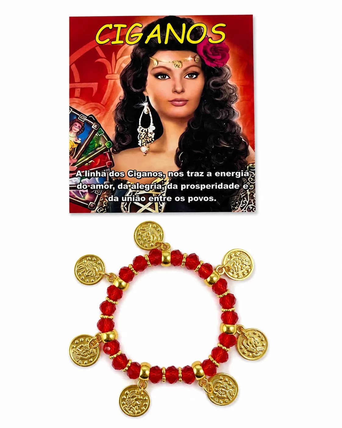Pulseira Cigana - Cristal vermelho com sete pingentes