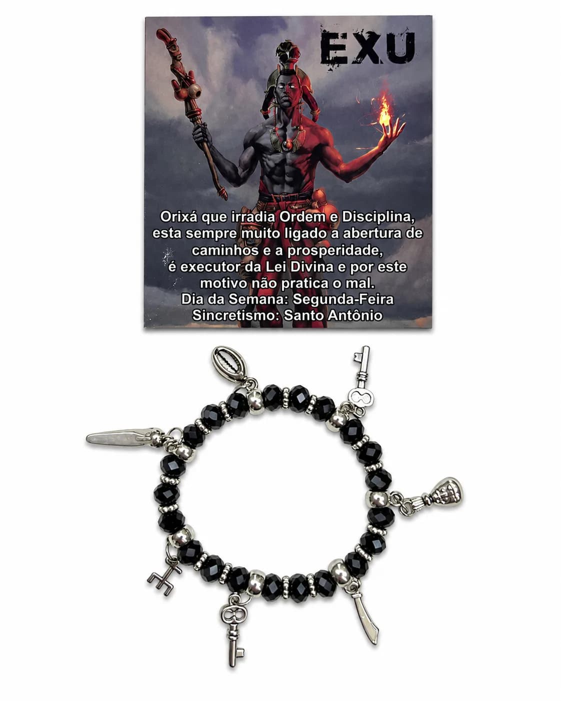 Pulseira Exu - Cristal preto com sete pingentes