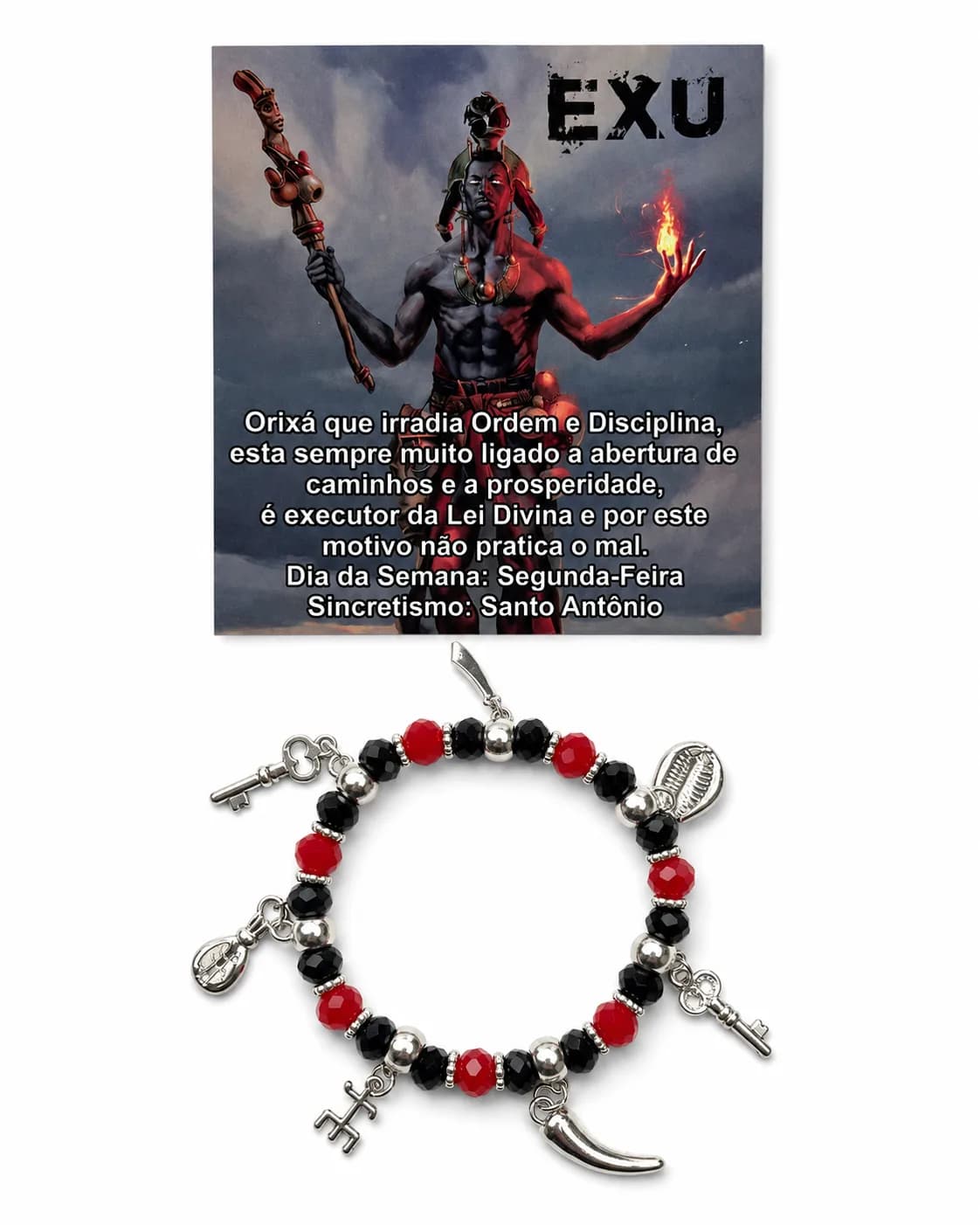 Pulseira Exu - Cristal preto e vermelho com sete pingentes