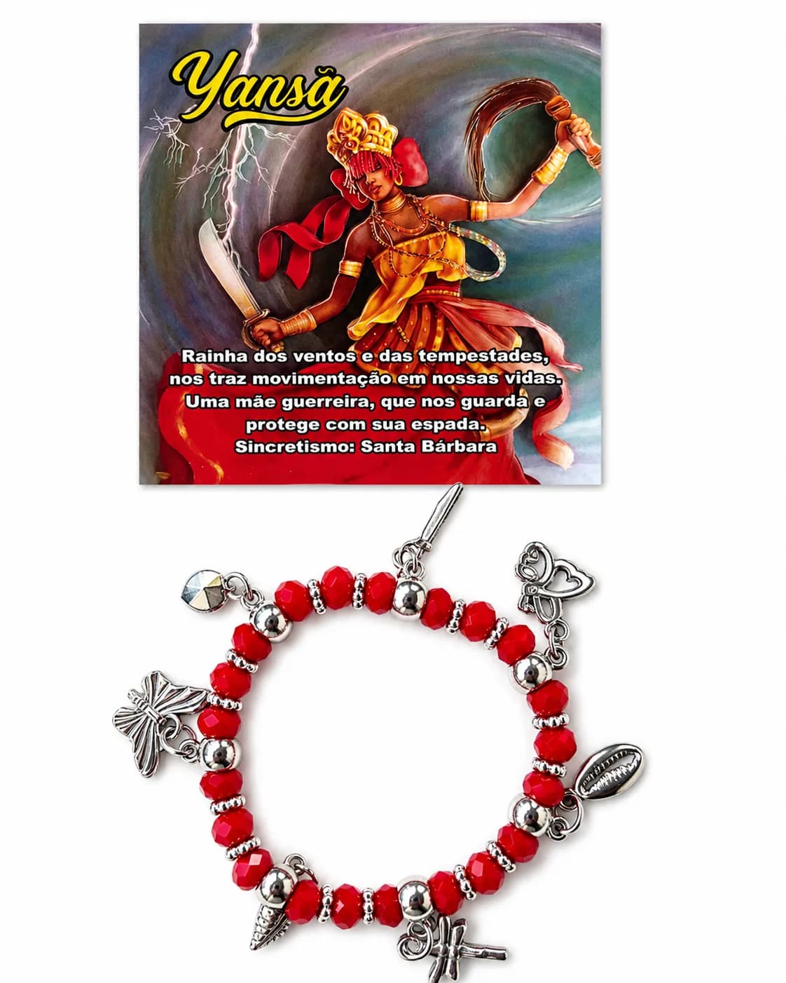 Pulseira de Iansã - Cristal vermelho com sete pingentes
