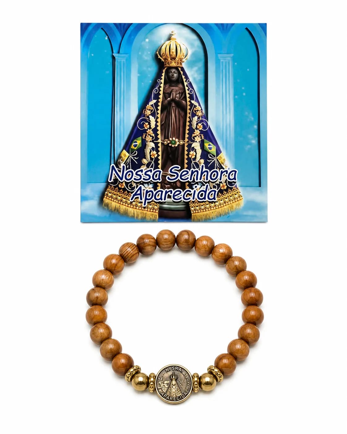 Pulseira Nossa Senhora Aparecida - Madeira e pingente
