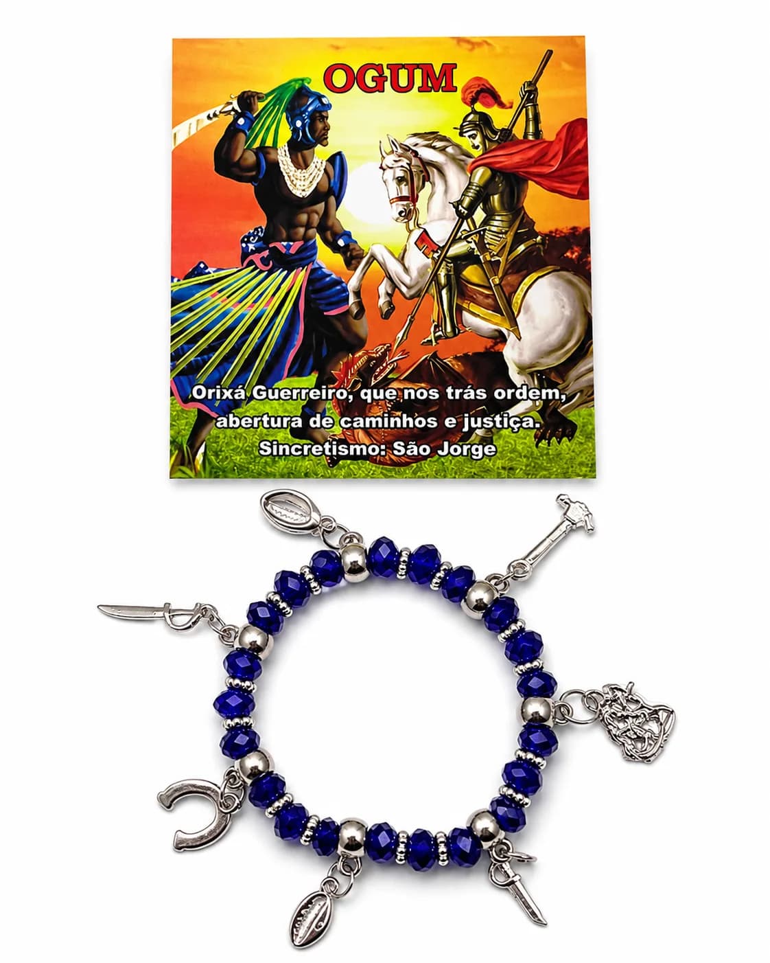 Pulseira de Ogum - Cristal azul marinho com sete pingentes