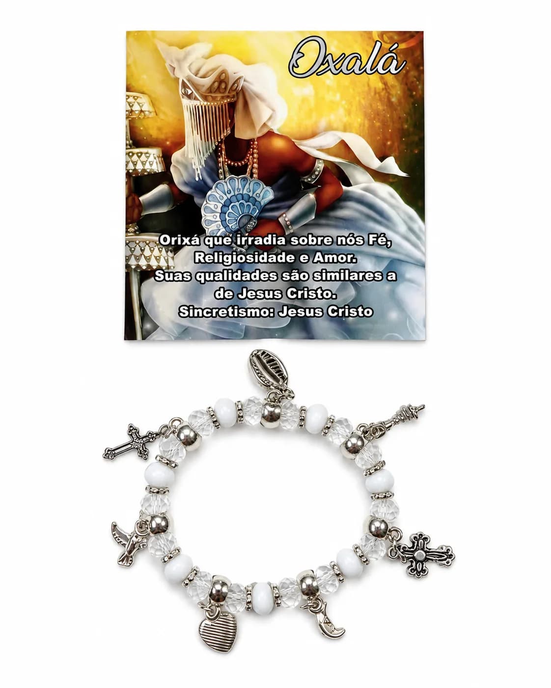 Pulseira de Oxalá - Cristal translucido e branco leitoso com sete pingentes