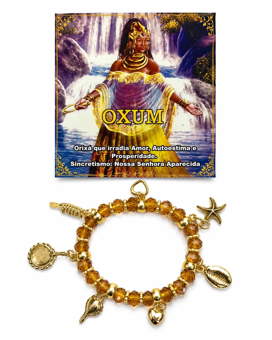 Pulseira de Oxum - Cristal amarelo translúcido com sete pingentes