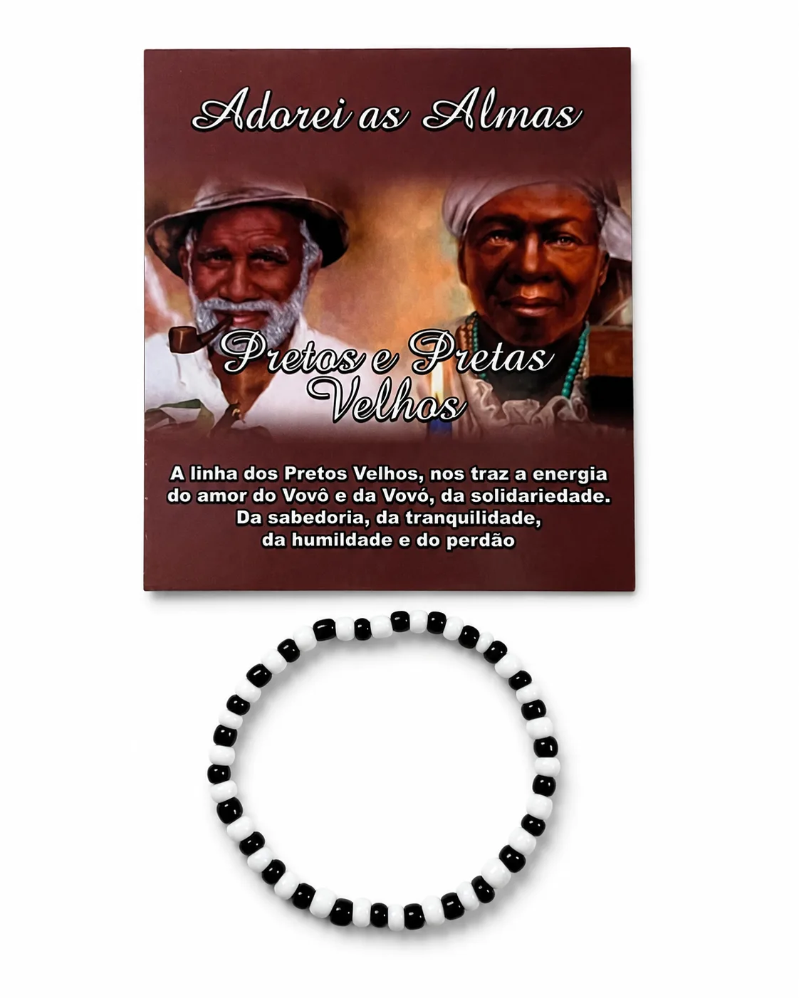 Pulseira Pretos e Pretas Velhas - Missanga branca e preta