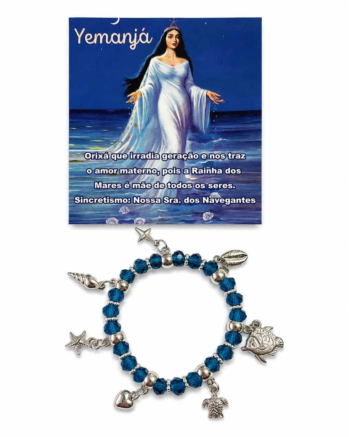 Pulseira Iemanjá - Cristal azul com sete pingentes