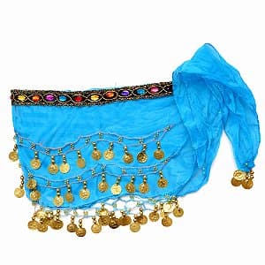 Lenço Cigano Azul com Moedas Douradas