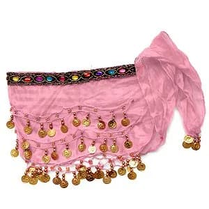 Lenço Cigano Rosa Claro com Moedas Douradas